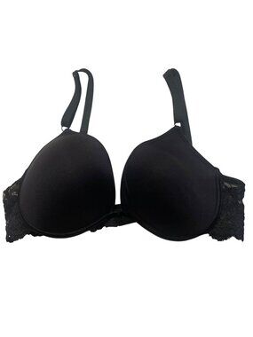 Donna Loren Vintage Padded Lace Mesh Bra Sz 38C Black Underwire